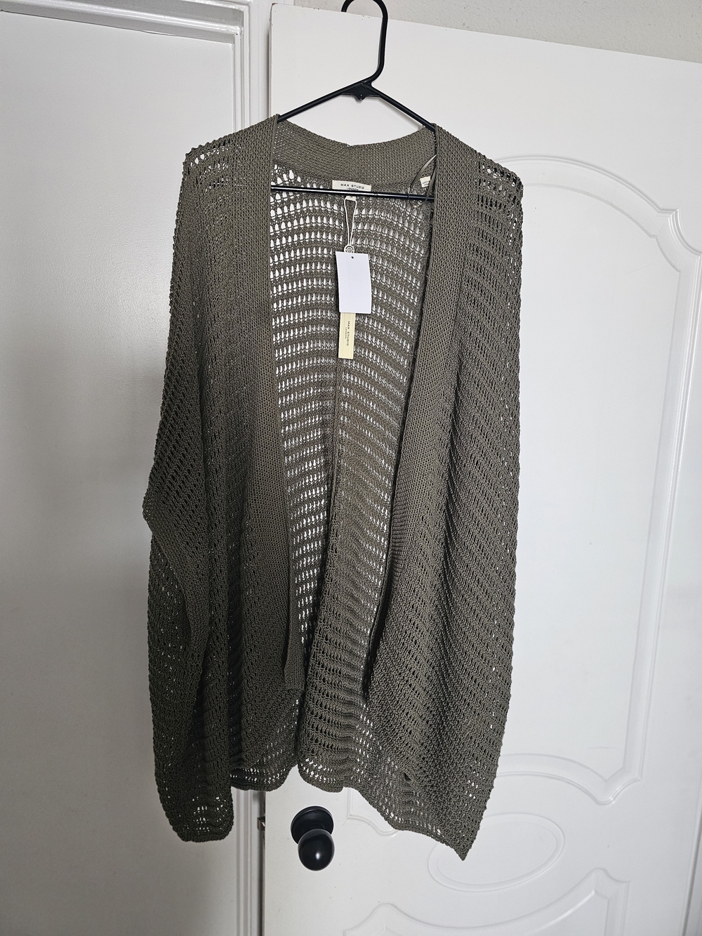 Max Studio Olive Open-Knit Women's Cardigan
